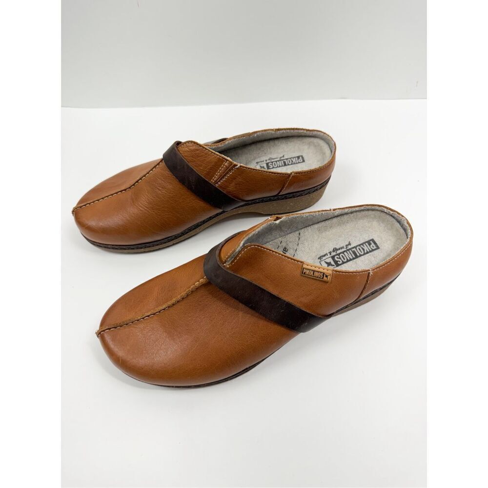 Pikolinos Leather Slip On Granada Clogs Shoes Brandy comfort mules loafers